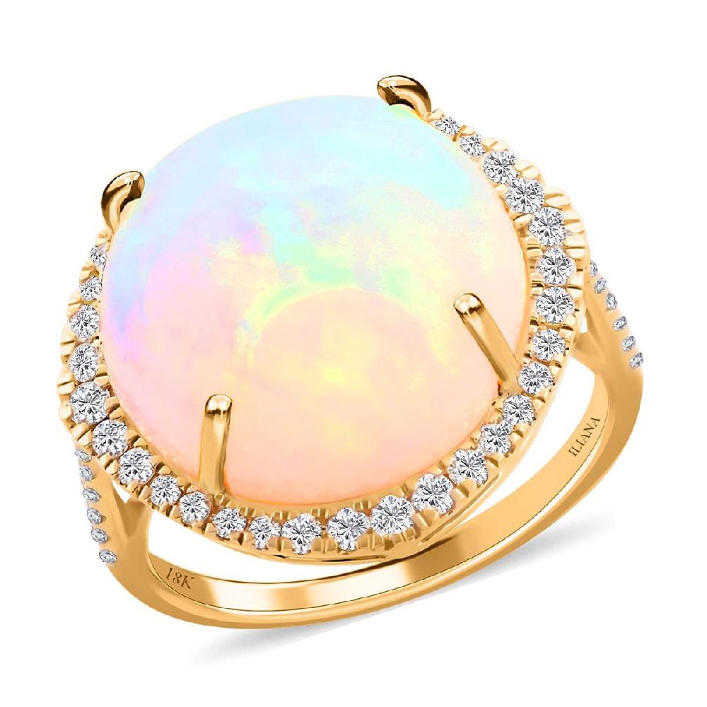 shop lc Certified & Appraised Iliana 18K Yellow Gold AAA Ethiopian Welo Opal and G-H SI Diamond Ring 4.50 Grams 10.20 ctw