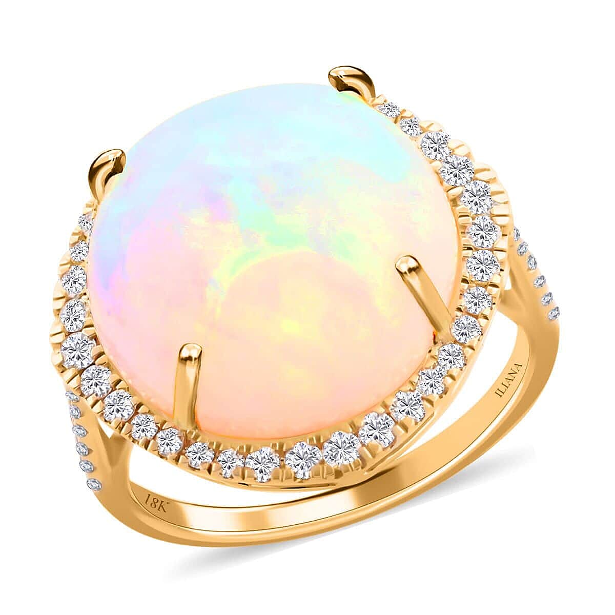 shop lc Certified & Appraised Iliana 18K Yellow Gold AAA Ethiopian Welo Opal and G-H SI Diamond Ring 4.50 Grams 10.20 ctw