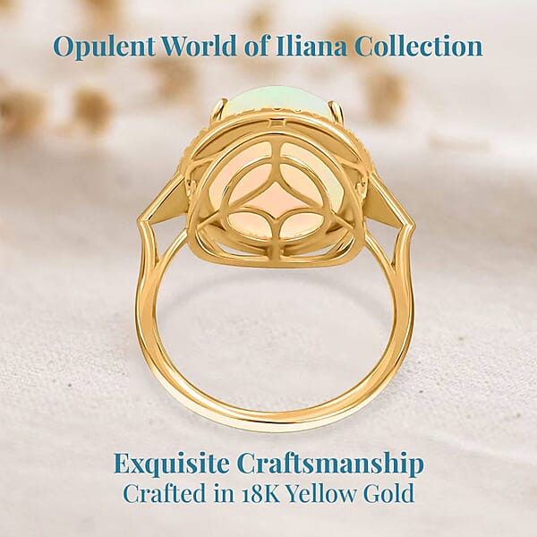Shop Lc Certified & Appraised Iliana 18K Yellow Gold AAA Ethiopian Welo Opal And G-H SI Diamond Ring 5 Grams 10.30 Ctw
