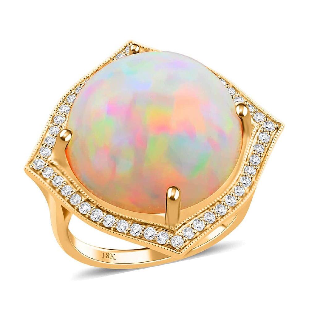 shop lc Certified & Appraised Iliana 18K Yellow Gold AAA Ethiopian Welo Opal and G-H SI White Diamond Ring 6 Grams 12.30 ctw
