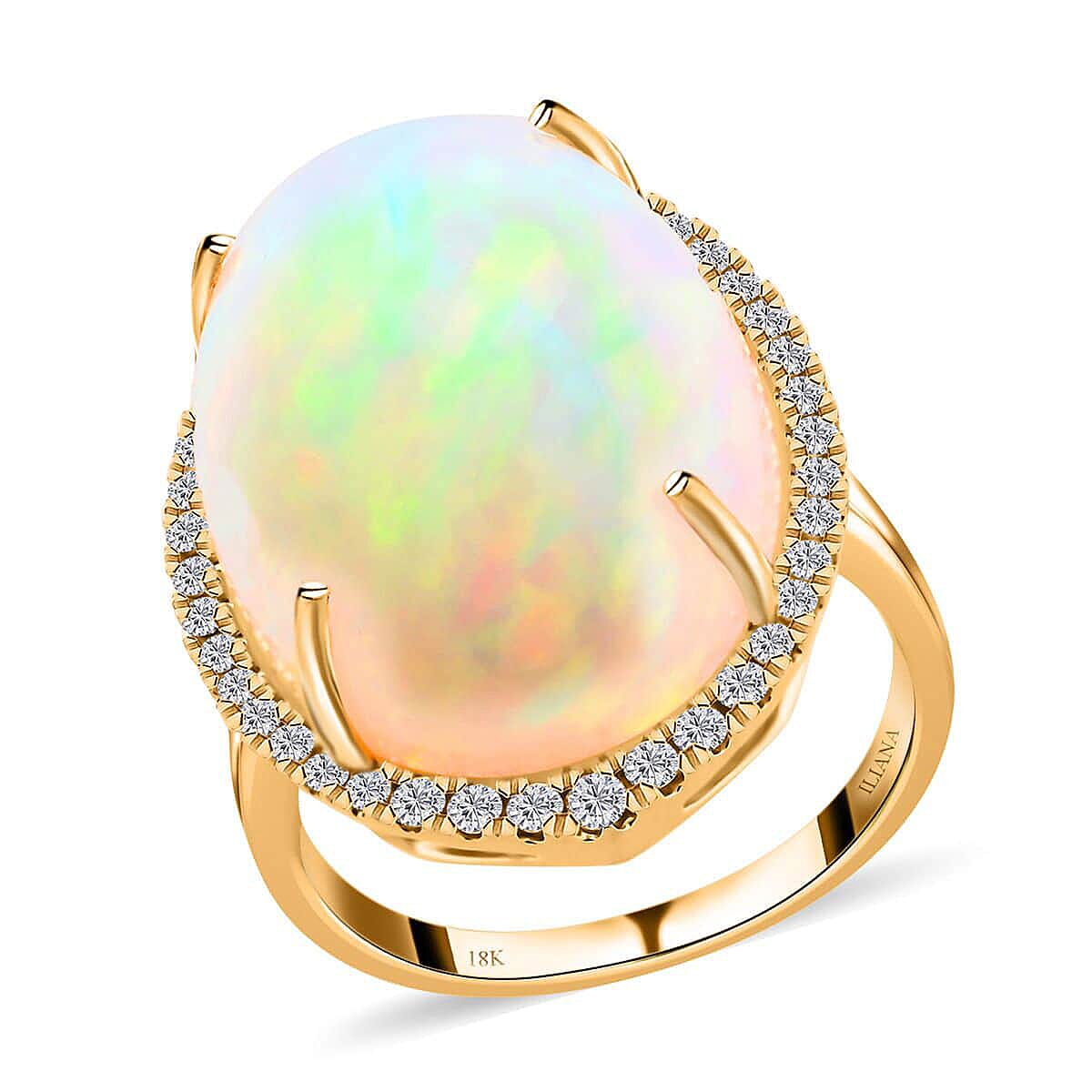shop lc Certified & Appraised Iliana 18K Yellow Gold AAA Ethiopian Welo Opal and G-H SI White Diamond Ring 5.30 Grams 14.10 ctw