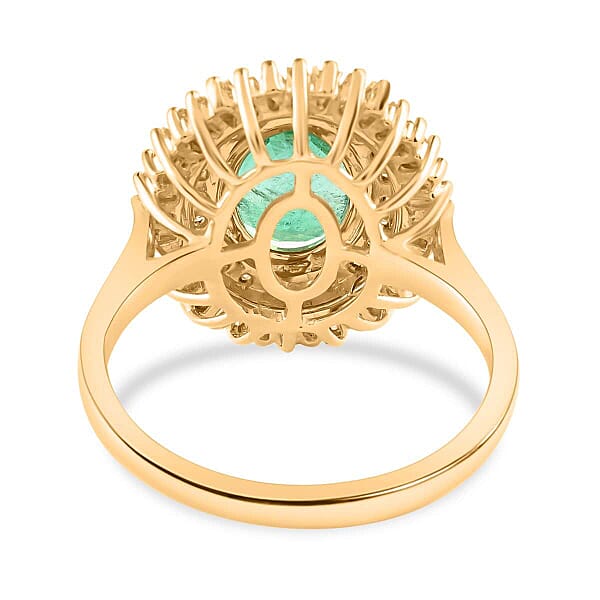 Shop Lc Certified & Appraised Iliana 18K Yellow Gold AAA Kagem Zambian Emerald And G-H SI Diamond Double Halo Ring 6 Grams 2.55 Ctw
