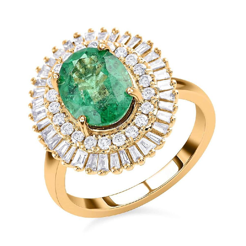 shop lc Certified & Appraised Iliana 18K Yellow Gold AAA Kagem Zambian Emerald and G-H SI Diamond Double Halo Ring 6 Grams 2.55 ctw