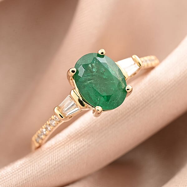 Shop Lc Certified & Appraised Iliana 18K Yellow Gold AAA Kagem Zambian Emerald And G-H SI Diamond Ring 1.35 Ctw