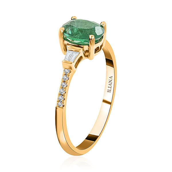 Shop Lc Certified & Appraised Iliana 18K Yellow Gold AAA Kagem Zambian Emerald And G-H SI Diamond Ring 1.35 Ctw