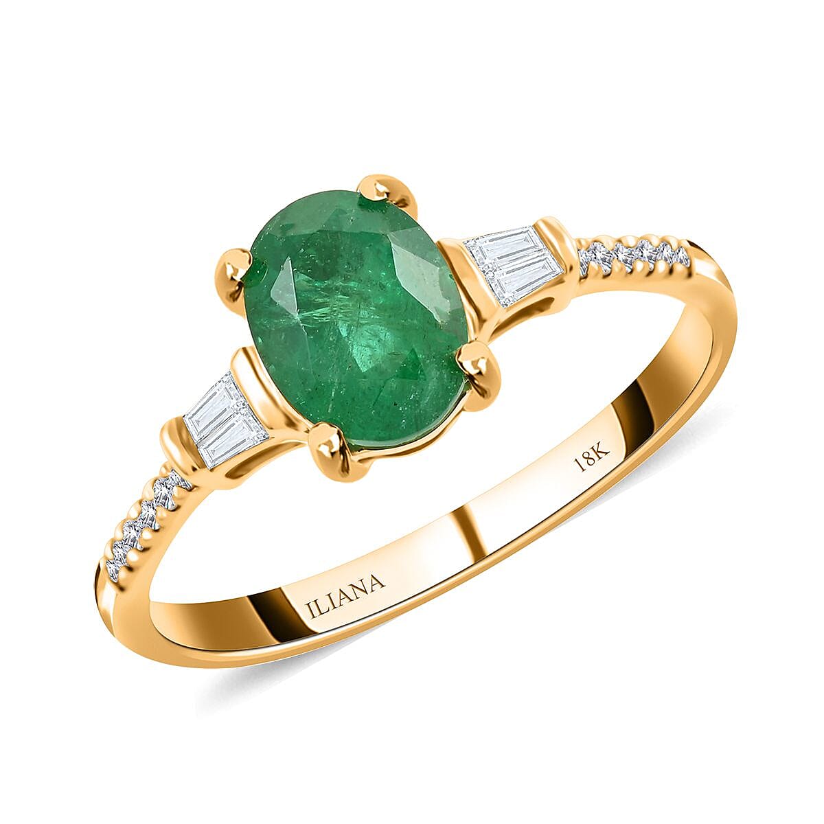 shop lc Certified & Appraised Iliana 18K Yellow Gold AAA Kagem Zambian Emerald and G-H SI Diamond Ring 1.35 ctw