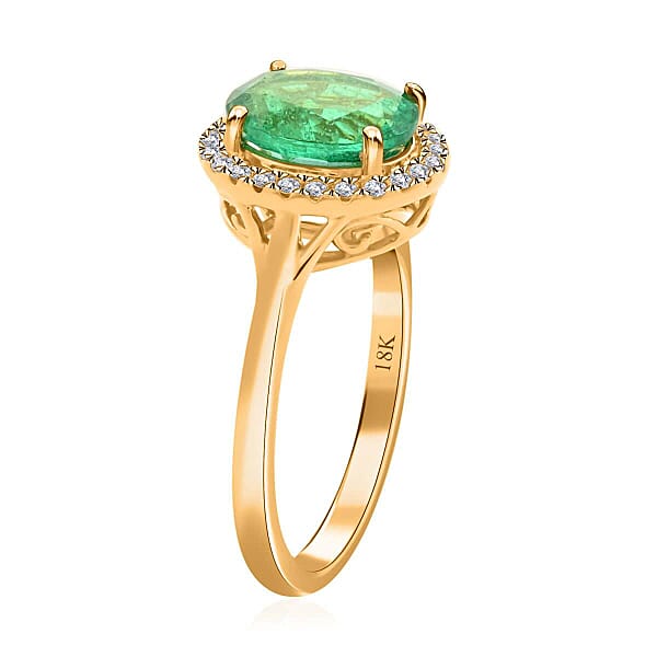 Shop Lc Certified & Appraised Iliana 18K Yellow Gold AAA Kagem Zambian Emerald And G-H SI Diamond Ring 2.00 Ctw