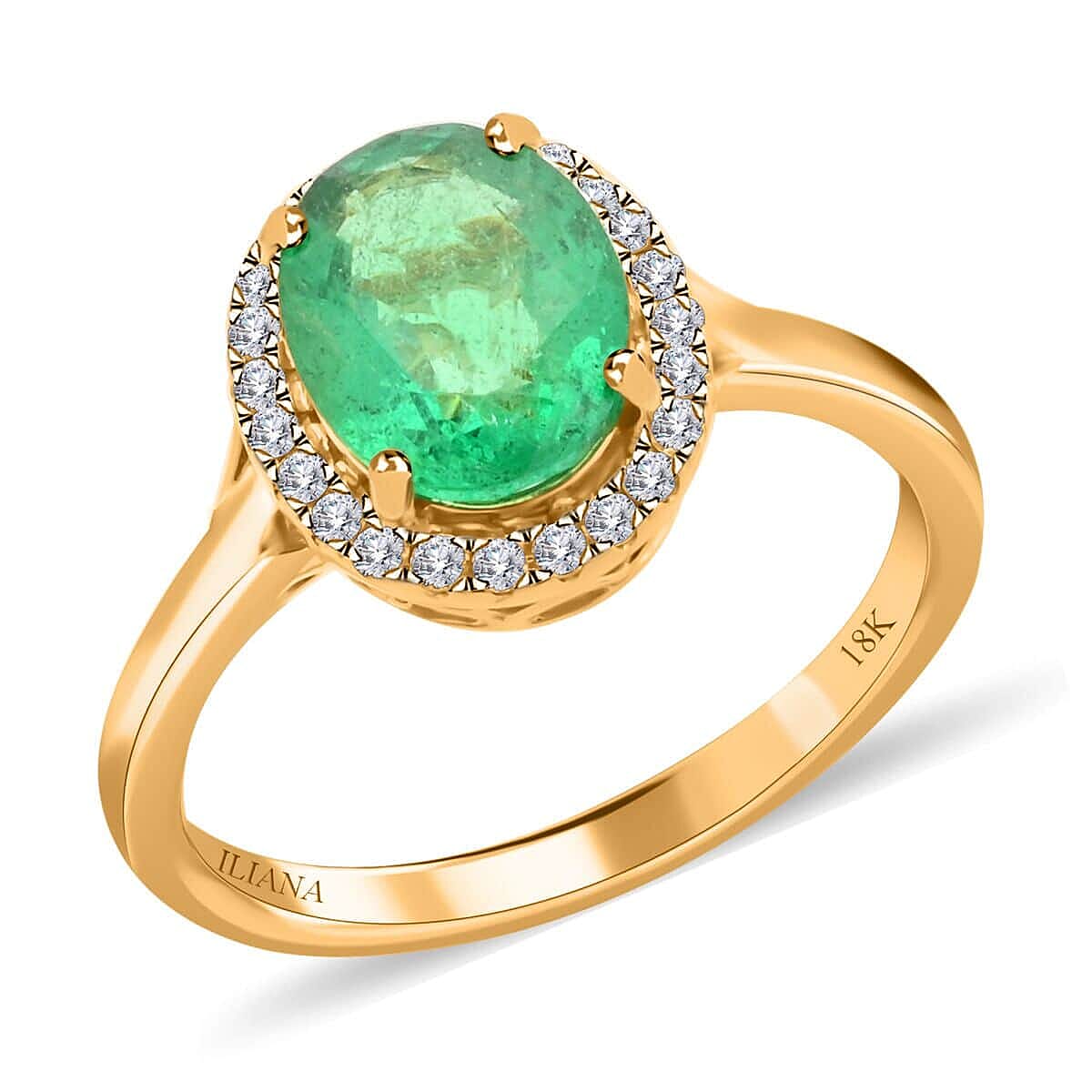 shop lc Certified & Appraised Iliana 18K Yellow Gold AAA Kagem Zambian Emerald and G-H SI Diamond Ring 2.00 ctw