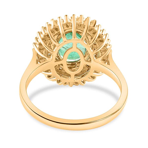 Shop Lc Certified & Appraised Iliana 18K Yellow Gold AAA Kagem Zambian Emerald And G-H SI Diamond Double Halo Ring 6 Grams 2.55 Ctw