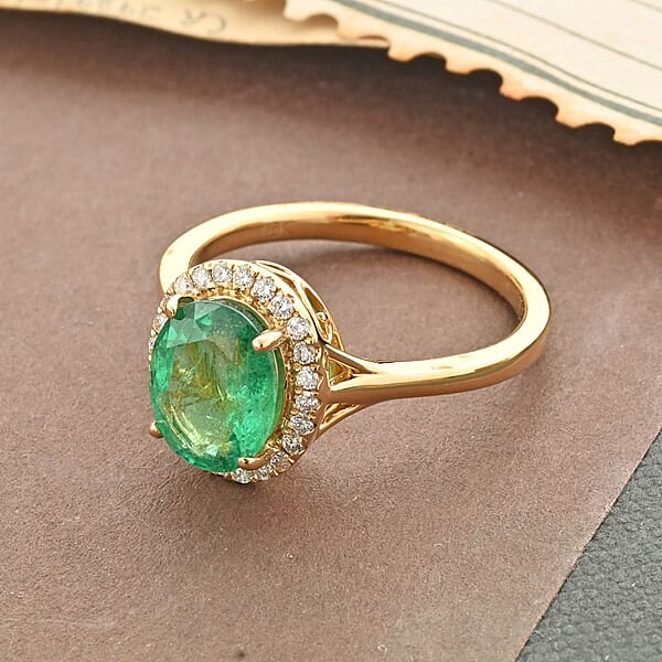 Shop Lc Certified & Appraised Iliana 18K Yellow Gold AAA Kagem Zambian Emerald And G-H SI Diamond Ring 2.00 Ctw