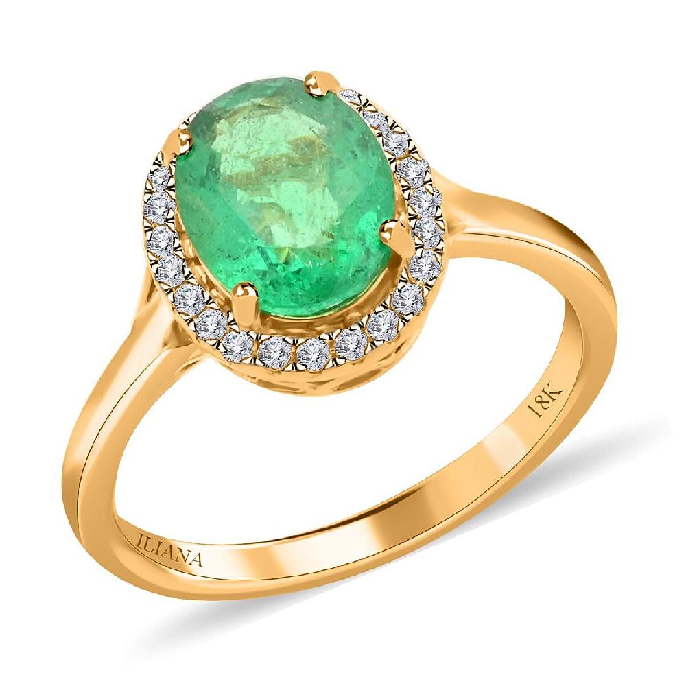 shop lc Certified & Appraised Iliana 18K Yellow Gold AAA Kagem Zambian Emerald and G-H SI Diamond Ring 2.00 ctw
