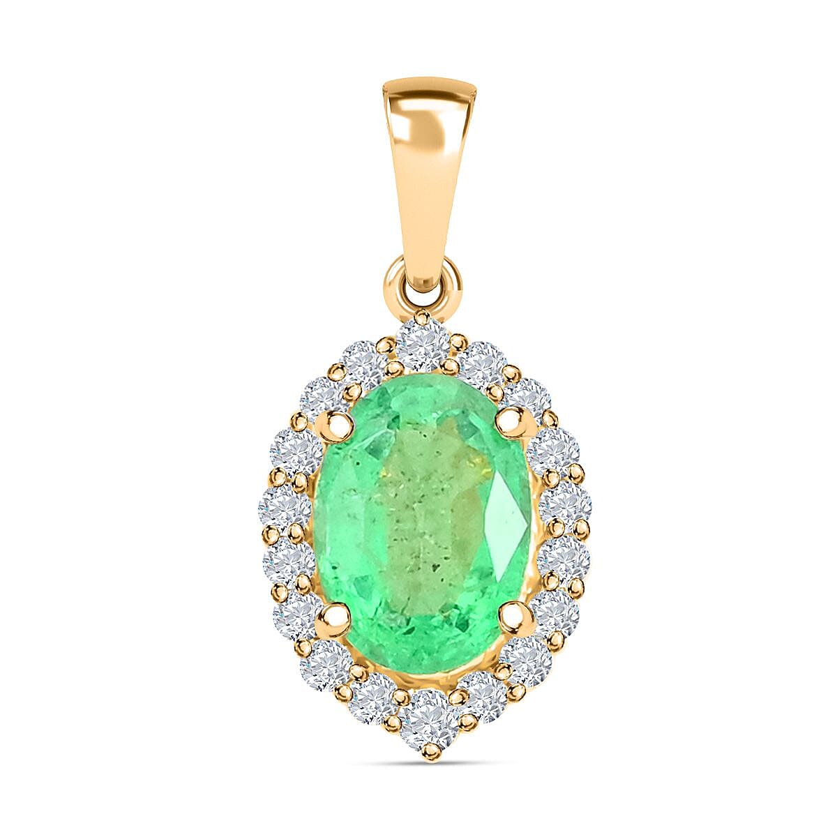 shop lc Certified & Appraised Iliana 18K Yellow Gold AAA Kagem Zambian Emerald and G-H SI Diamond Halo Pendant without Chain 1.00 ctw