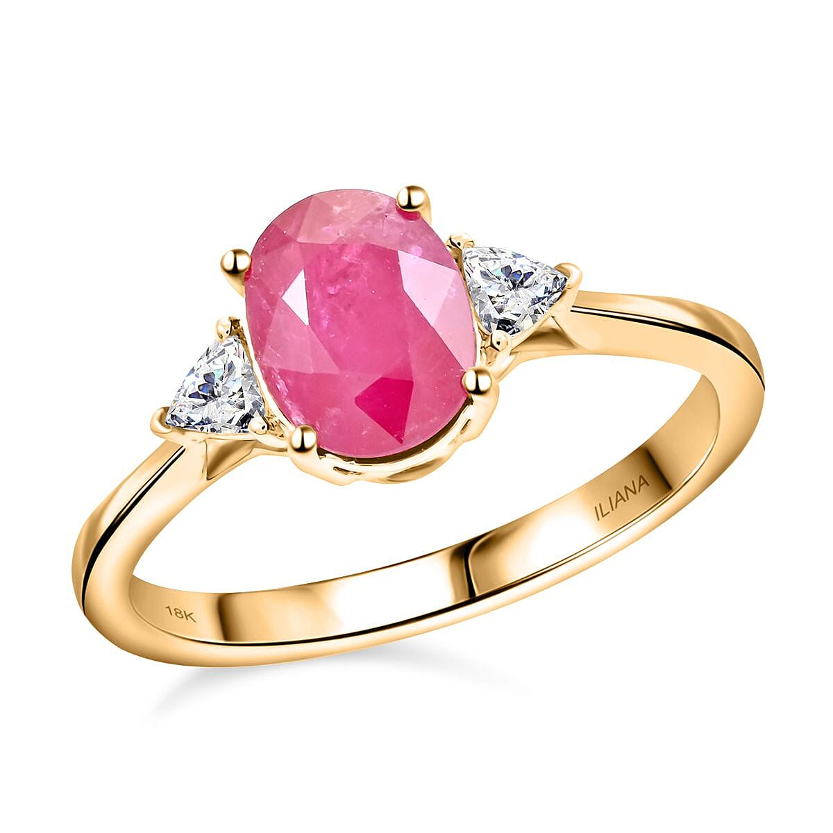 shop lc Certified & Appraised Iliana 18K Yellow Gold AAA Montepuez Ruby Diamond (G-H SI) (0.18 cts) Ring 1.60 ctw