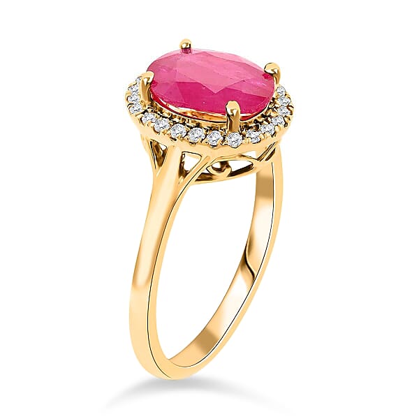 Shop Lc Certified & Appraised Iliana 18K Yellow Gold AAA Montepuez Ruby And G-H SI Diamond Halo Ring 2.50 Ctw