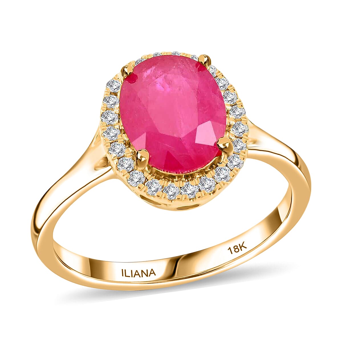shop lc Certified & Appraised Iliana 18K Yellow Gold AAA Montepuez Ruby and G-H SI Diamond Halo Ring 2.50 ctw