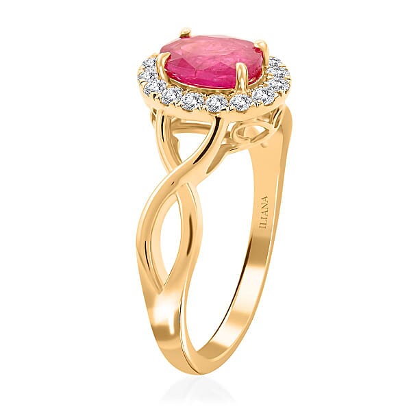 Shop Lc Certified & Appraised Iliana 18K Yellow Gold AAA Mozambique Ruby And G-H SI Diamond Infinity Shank Ring 4.05 Grams 1.25 Ctw