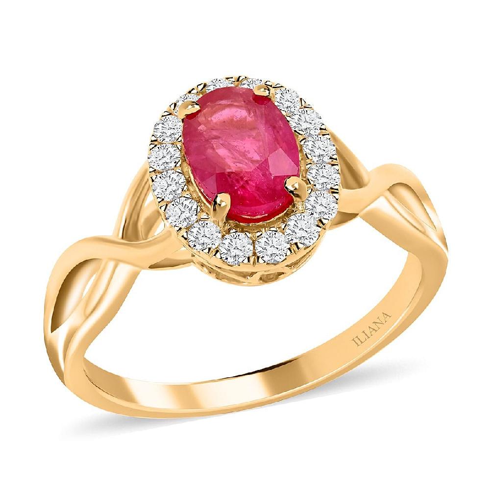 shop lc Certified & Appraised Iliana 18K Yellow Gold AAA Mozambique Ruby and G-H SI Diamond Infinity Shank Ring 4.05 Grams 1.25 ctw