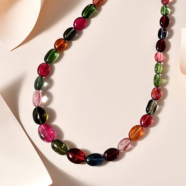 Shop Lc Certified & Appraised Iliana 18K Yellow Gold AAA Multi-Tourmaline Beaded Graduated Necklace 18 Inches With 2 Inch Extender 105.00 Ctw