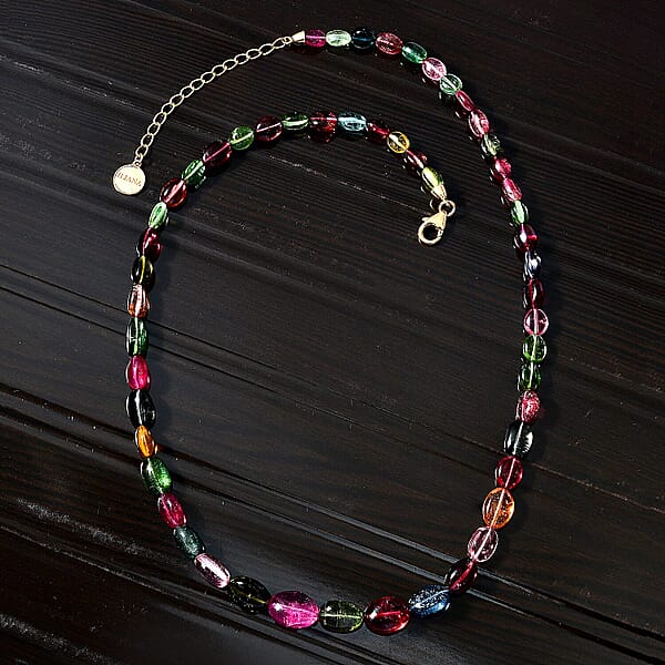 Shop Lc Certified & Appraised Iliana 18K Yellow Gold AAA Multi-Tourmaline Beaded Graduated Necklace 18 Inches With 2 Inch Extender 105.00 Ctw