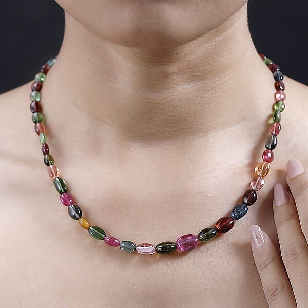 Shop Lc Certified & Appraised Iliana 18K Yellow Gold AAA Multi-Tourmaline Beaded Graduated Necklace 18 Inches With 2 Inch Extender 105.00 Ctw