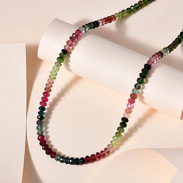 Shop Lc Certified & Appraised Iliana 18K Yellow Gold AAA Multi-Tourmaline Beaded Necklace 18-20 Inches 75.00 Ctw