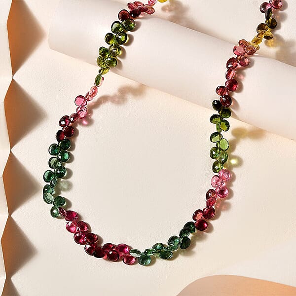 Shop Lc Certified & Appraised Iliana 18K Yellow Gold AAA Multi-Tourmaline Beaded Necklace (18 Inches) With 2 Inch Extender 60.00 Ctw