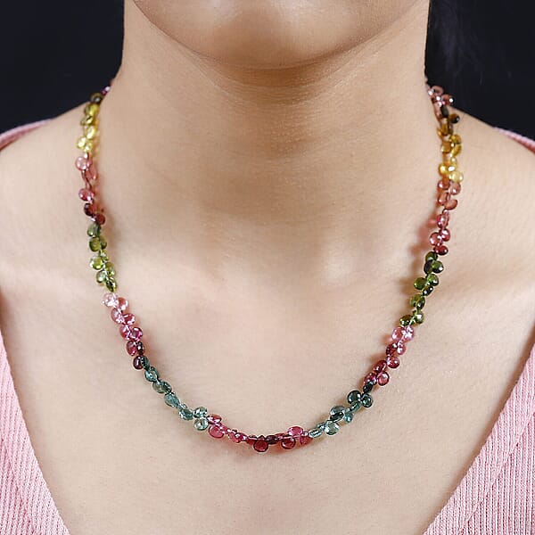 Shop Lc Certified & Appraised Iliana 18K Yellow Gold AAA Multi-Tourmaline Beaded Necklace (18 Inches) With 2 Inch Extender 60.00 Ctw