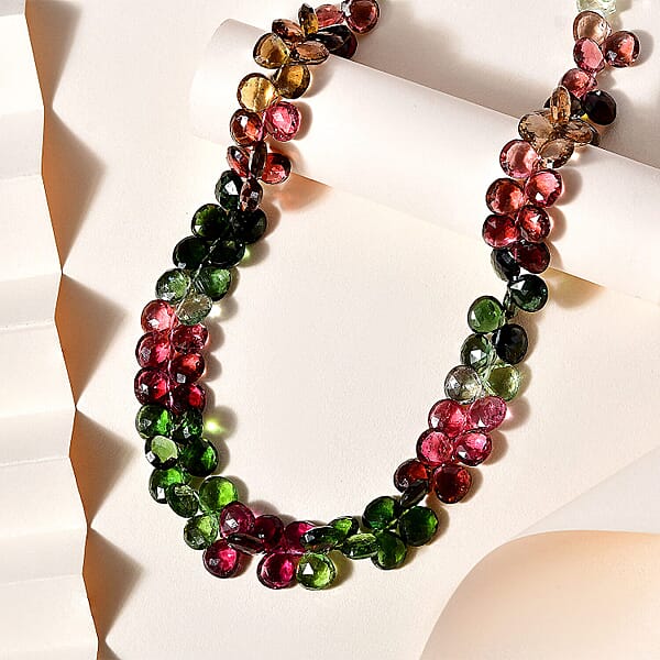 Shop Lc Certified & Appraised Iliana 18K Yellow Gold AAA Multi-Tourmaline Beaded Necklace (18 Inches) With 2 Inch Extender 210.00 Ctw