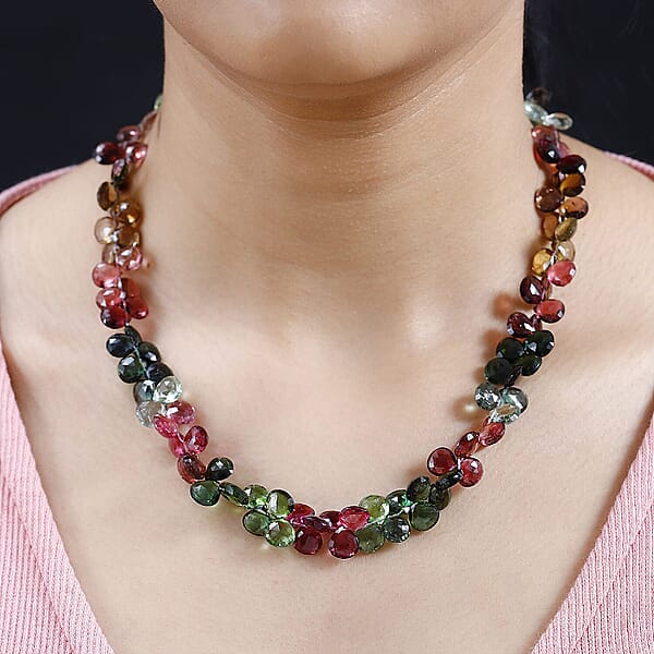 Shop Lc Certified & Appraised Iliana 18K Yellow Gold AAA Multi-Tourmaline Beaded Necklace (18 Inches) With 2 Inch Extender 210.00 Ctw