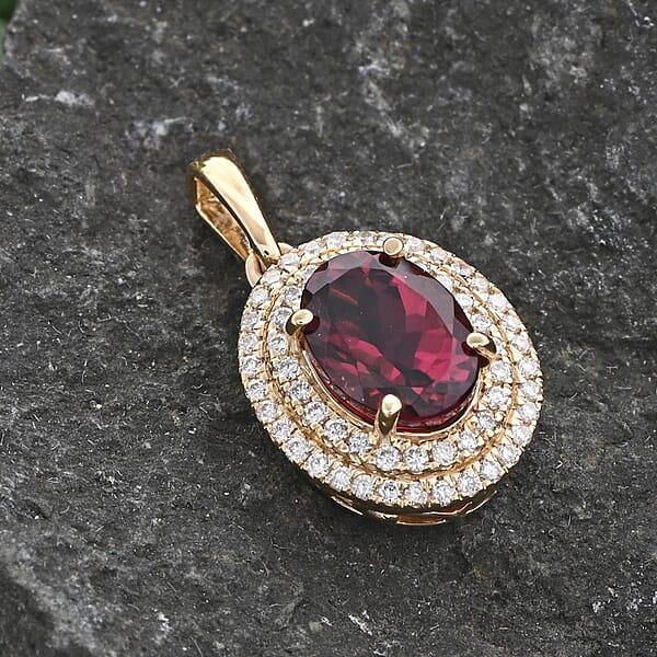 Shop Lc Certified & Appraised Iliana 18K Yellow Gold AAA Ouro Fino Rubellite And G-H SI Diamond Pendant Without Chain 1.70 Ctw