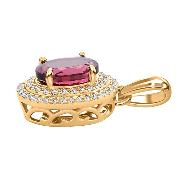 Shop Lc Certified & Appraised Iliana 18K Yellow Gold AAA Ouro Fino Rubellite And G-H SI Diamond Pendant Without Chain 1.70 Ctw