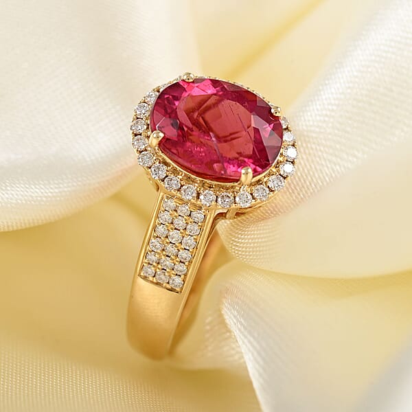 Shop Lc Certified & Appraised Iliana 18K Yellow Gold AAA Ouro Fino Rubellite And G-H SI Diamond Ring 4.20 Grams 3.00 Ctw