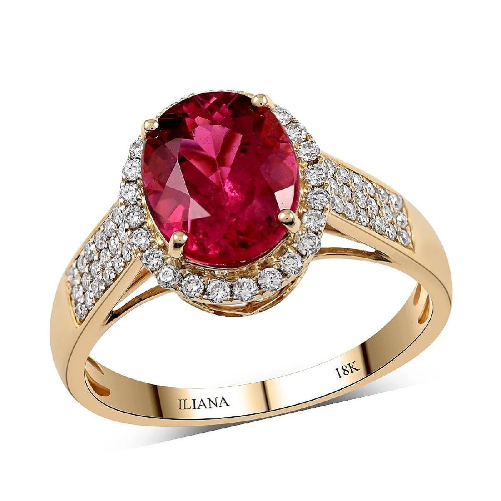 shop lc Certified & Appraised Iliana 18K Yellow Gold AAA Ouro Fino Rubellite and G-H SI Diamond Ring 4.20 Grams 3.00 ctw