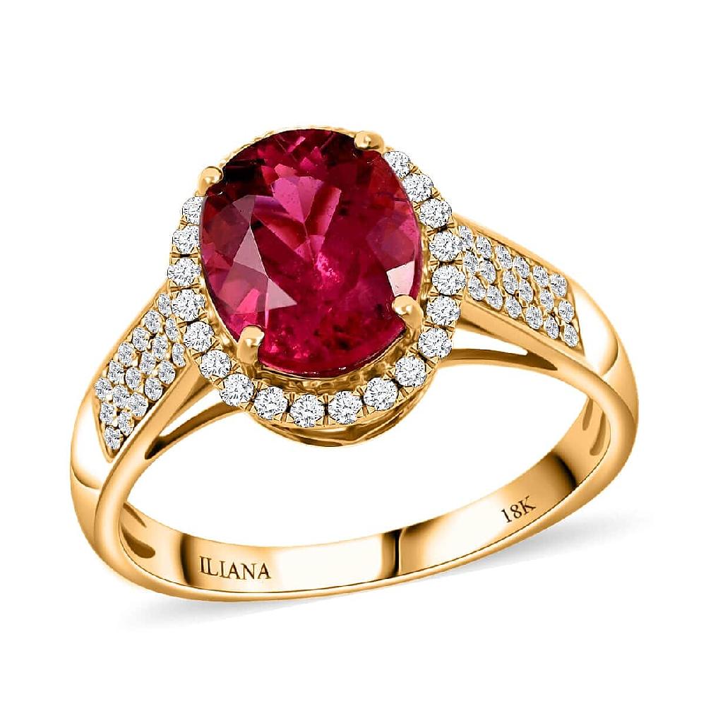 shop lc Certified & Appraised Iliana 18K Yellow Gold AAA Ouro Fino Rubellite and G-H SI Diamond Ring 4.20 Grams 3.00 ctw