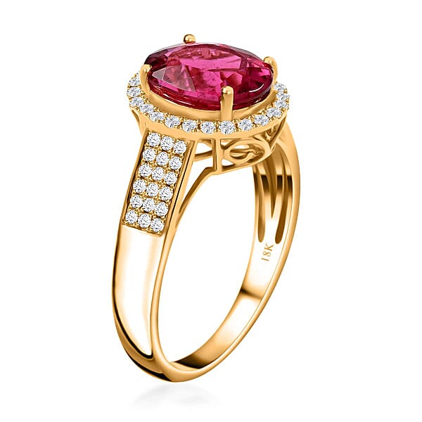 Shop Lc Certified & Appraised Iliana 18K Yellow Gold AAA Ouro Fino Rubellite And G-H SI Diamond Ring 4.20 Grams 3.00 Ctw