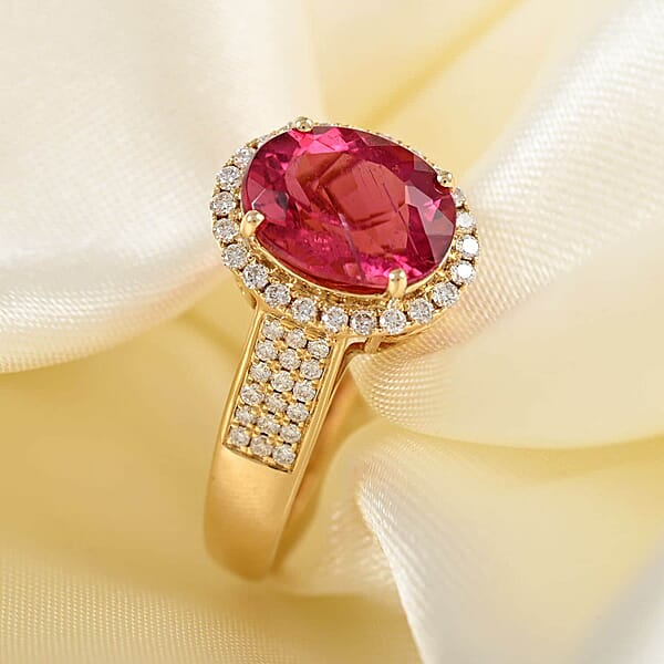 Shop Lc Certified & Appraised Iliana 18K Yellow Gold AAA Ouro Fino Rubellite And G-H SI Diamond Ring 4.20 Grams 3.00 Ctw