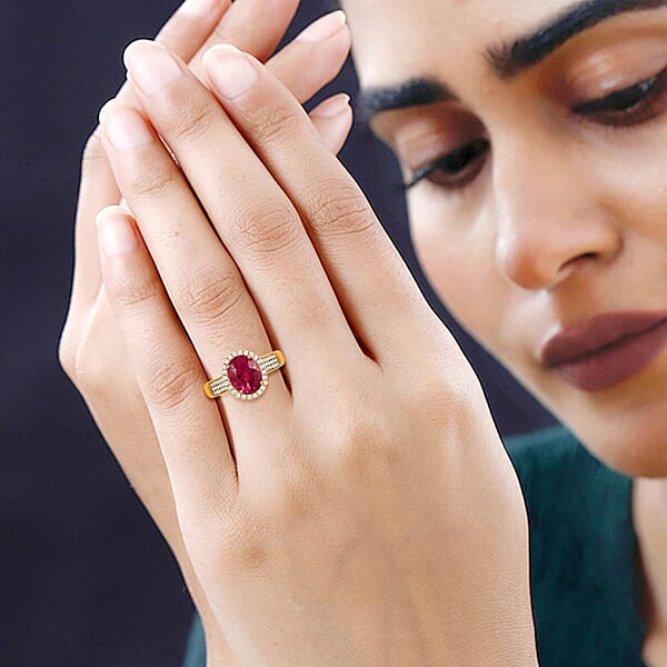 Shop Lc Certified & Appraised Iliana 18K Yellow Gold AAA Ouro Fino Rubellite And G-H SI Diamond Ring 4.20 Grams 3.00 Ctw