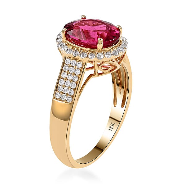 Shop Lc Certified & Appraised Iliana 18K Yellow Gold AAA Ouro Fino Rubellite And G-H SI Diamond Ring 4.20 Grams 3.00 Ctw