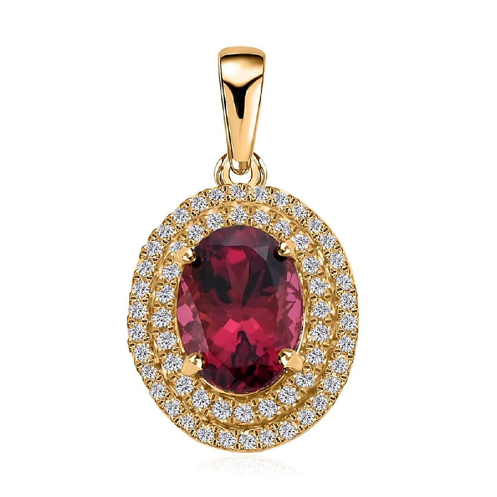 shop lc Certified & Appraised Iliana 18K Yellow Gold AAA Ouro Fino Rubellite and G-H SI Diamond Pendant without Chain 1.70 ctw