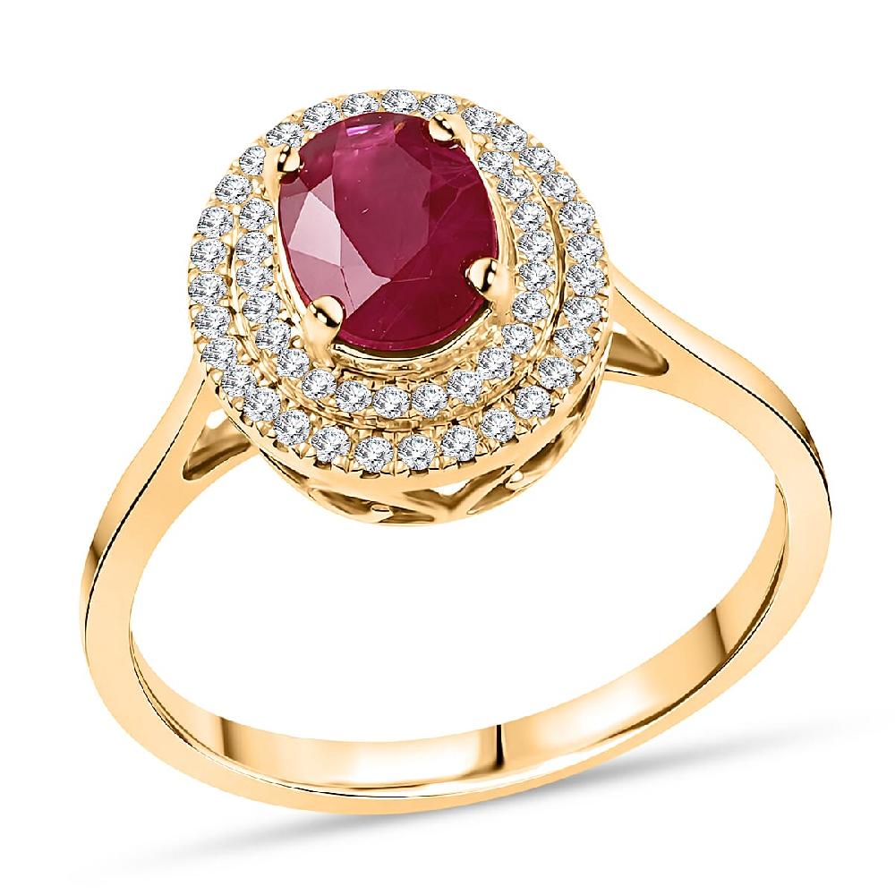 shop lc Certified & Appraised Iliana 18K Yellow Gold AAA Ruby and G-H SI Diamond Double Halo Ring 4.30 Grams 1.60 ctw