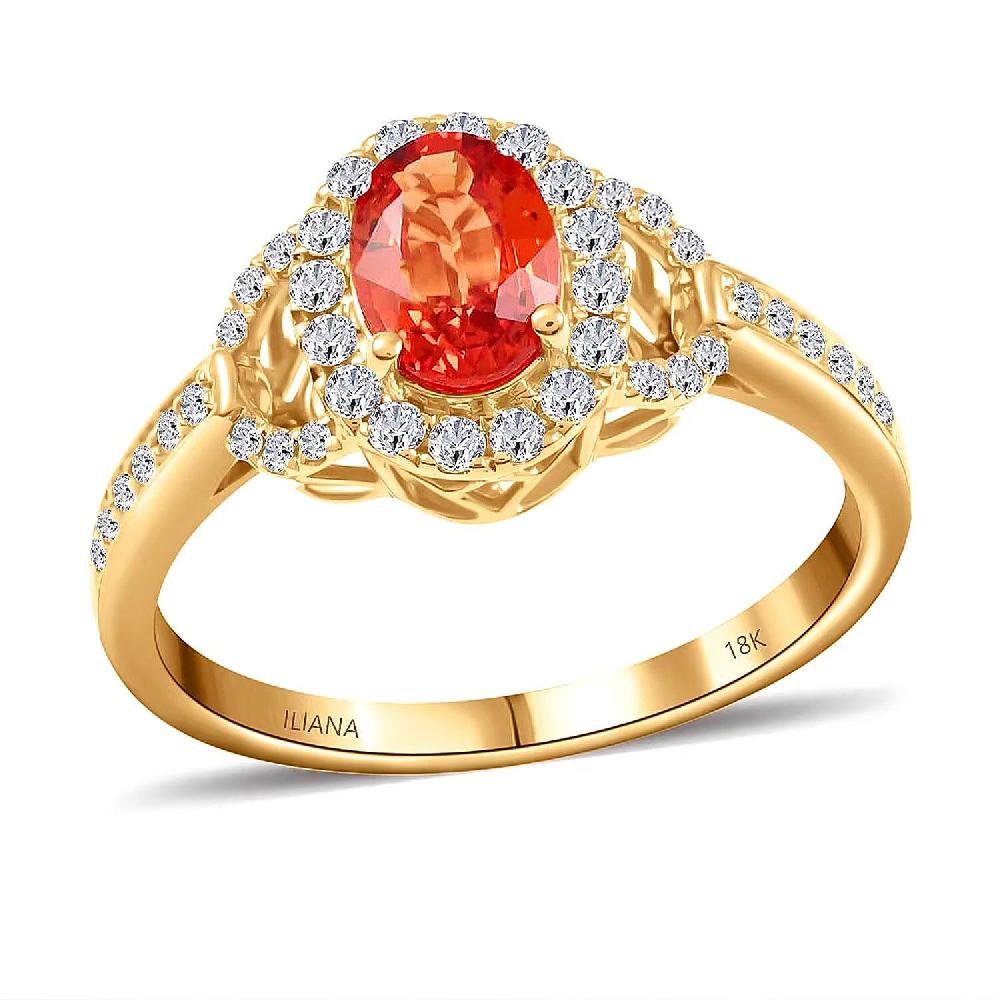 shop lc Certified & Appraised Iliana 18K Yellow Gold AAA Songea Sapphire and G-H SI Diamond Ring 1.40 ctw