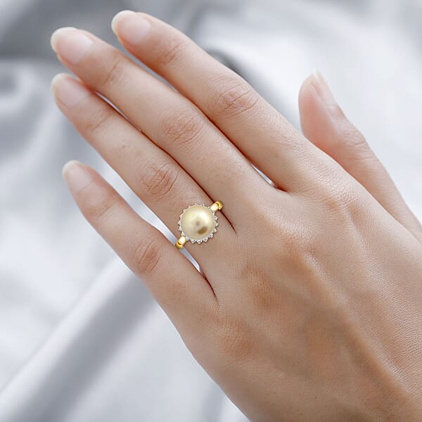 Shop Lc Certified & Appraised Iliana 18K Yellow Gold AAA South Sea Golden Pearl And G-H SI Diamond Ring 0.33 Ctw