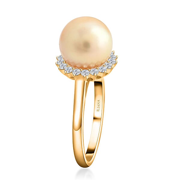 Shop Lc Certified & Appraised Iliana 18K Yellow Gold AAA South Sea Golden Pearl And G-H SI Diamond Ring 0.33 Ctw