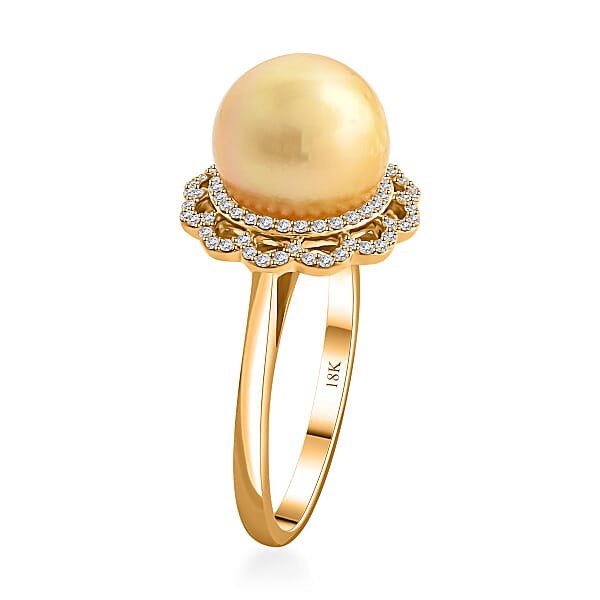 Shop Lc Certified & Appraised Iliana 18K Yellow Gold AAA South Sea Golden Pearl And G-H SI Diamond Ring 4.05 Grams 0.31 Ctw