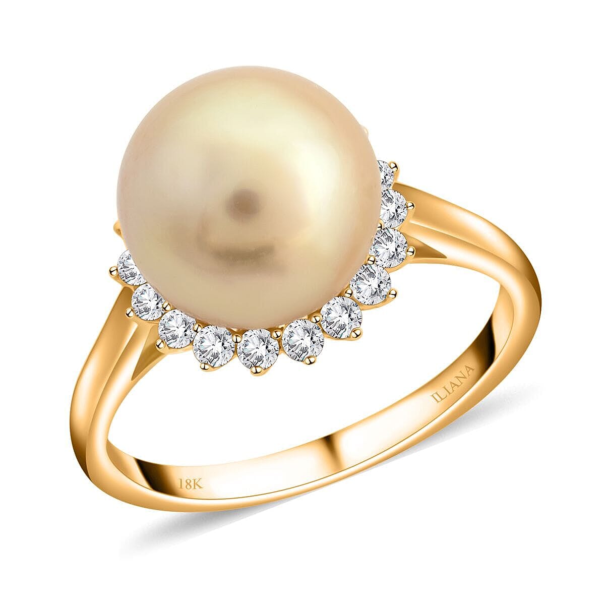 shop lc Certified & Appraised Iliana 18K Yellow Gold AAA South Sea Golden Pearl (8.5-8.9mm) Diamond (G-H SI) Ring 0.33 ctw