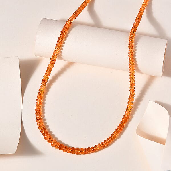 Shop Lc Certified & Appraised Iliana 18K Yellow Gold AAAA Mandarin Garnet Beaded Graduated Necklace 18-20 Inches 90.00 Ctw
