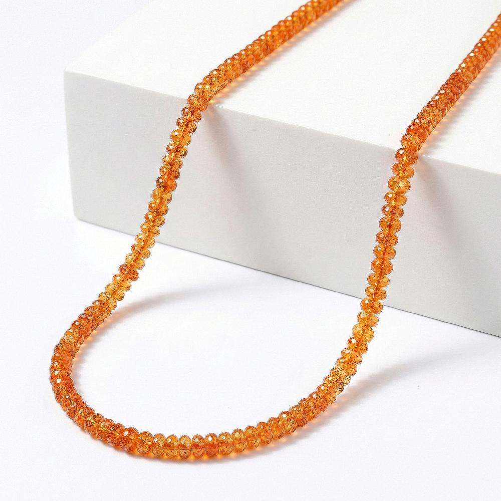shop lc Certified & Appraised Iliana 18K Yellow Gold AAAA Mandarin Garnet Beaded Graduated Necklace 18-20 Inches 90.00 ctw