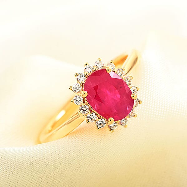Shop Lc Certified & Appraised Iliana 18K Yellow Gold AAAA Mozambique Ruby And G-H SI Diamond Ring 2.00 Ctw