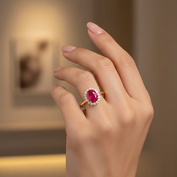 Shop Lc Certified & Appraised Iliana 18K Yellow Gold AAAA Mozambique Ruby And G-H SI Diamond Ring 2.00 Ctw