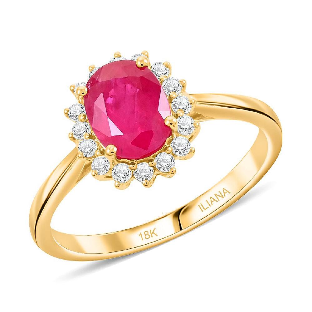 shop lc Certified & Appraised Iliana 18K Yellow Gold AAAA Mozambique Ruby and G-H SI Diamond Ring 2.00 ctw